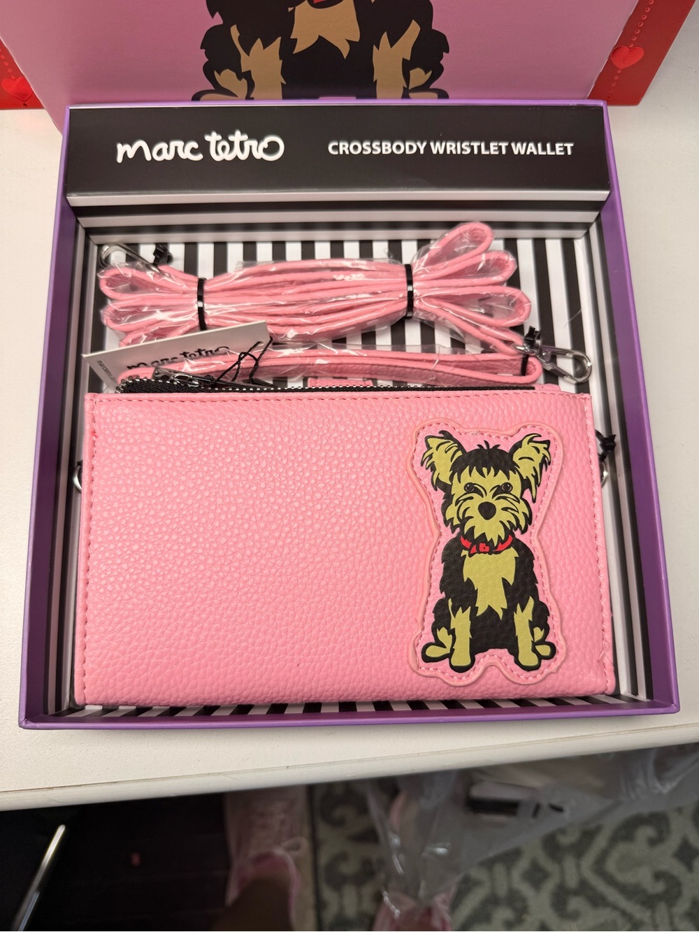 Marc Tetro Pink Crossbody Wristlet Wallet with Dog Patch NWT